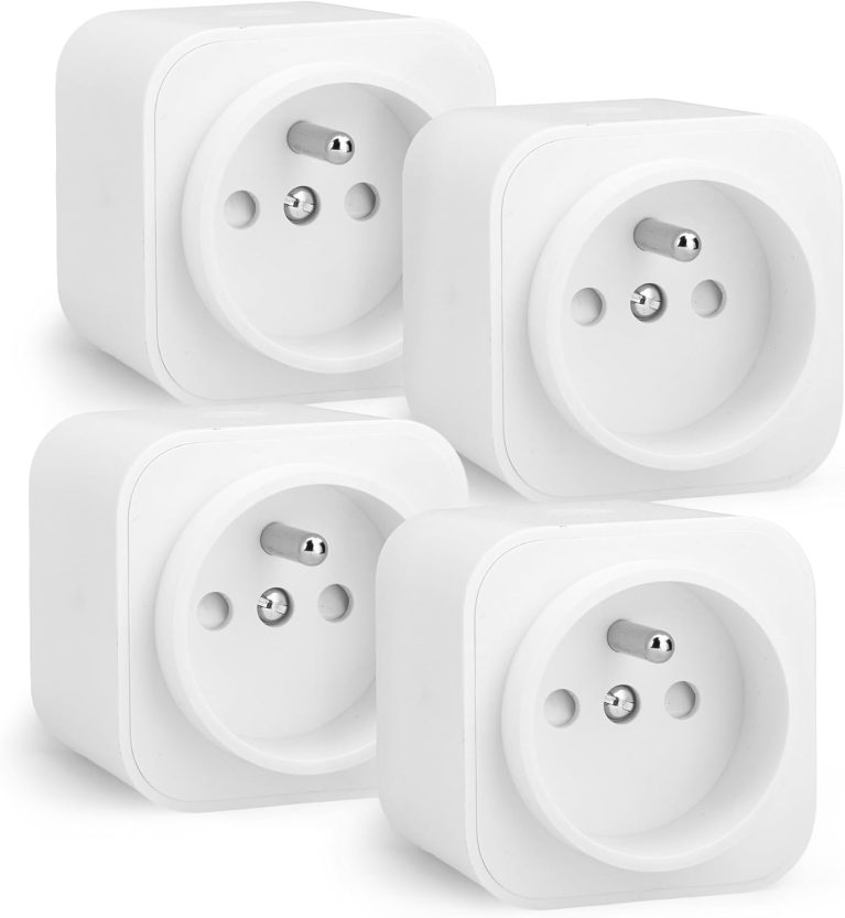 Amazon Basics Prise Intelligente WiFi, Compatible Matter, Alexa, Google Home et Apple HomeKit, lot de 4