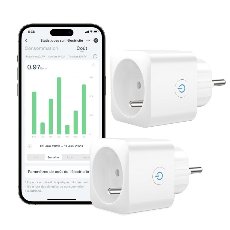 EIGHTREE Prise Connectée WiFi, Suivi de Consommation, 2,4 GHz Wi-Fi, 2-Pack, 16A 3680W